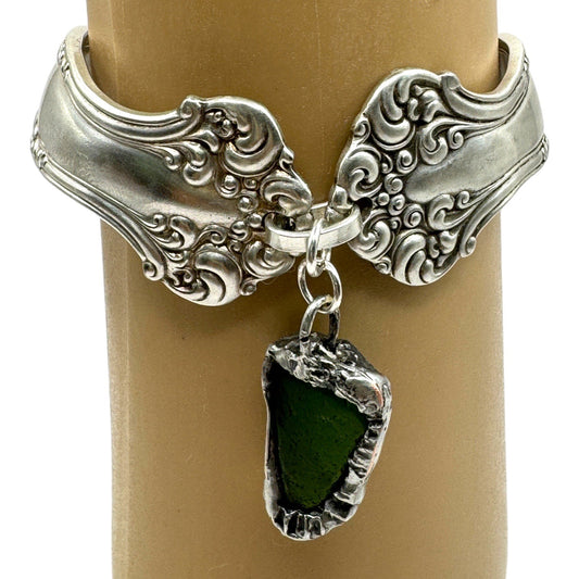 Sea Glass & Spoon Cuff Bracelet Artisan Crafted with Rogers Bros 1847 Spoons