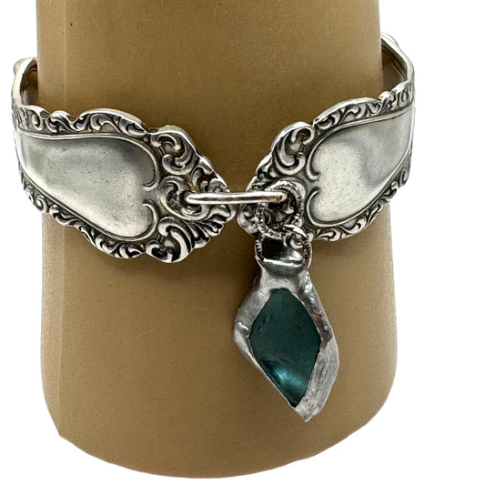 Silverware Bracelet made from Simeon L & George Rogers Spoons & Sea Glass Charm